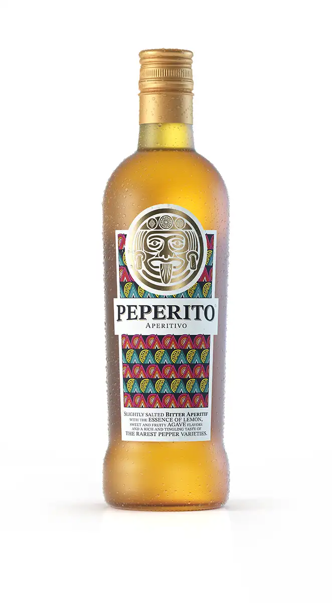 Packshot Peperito Flasche mit Tau-Tropfen